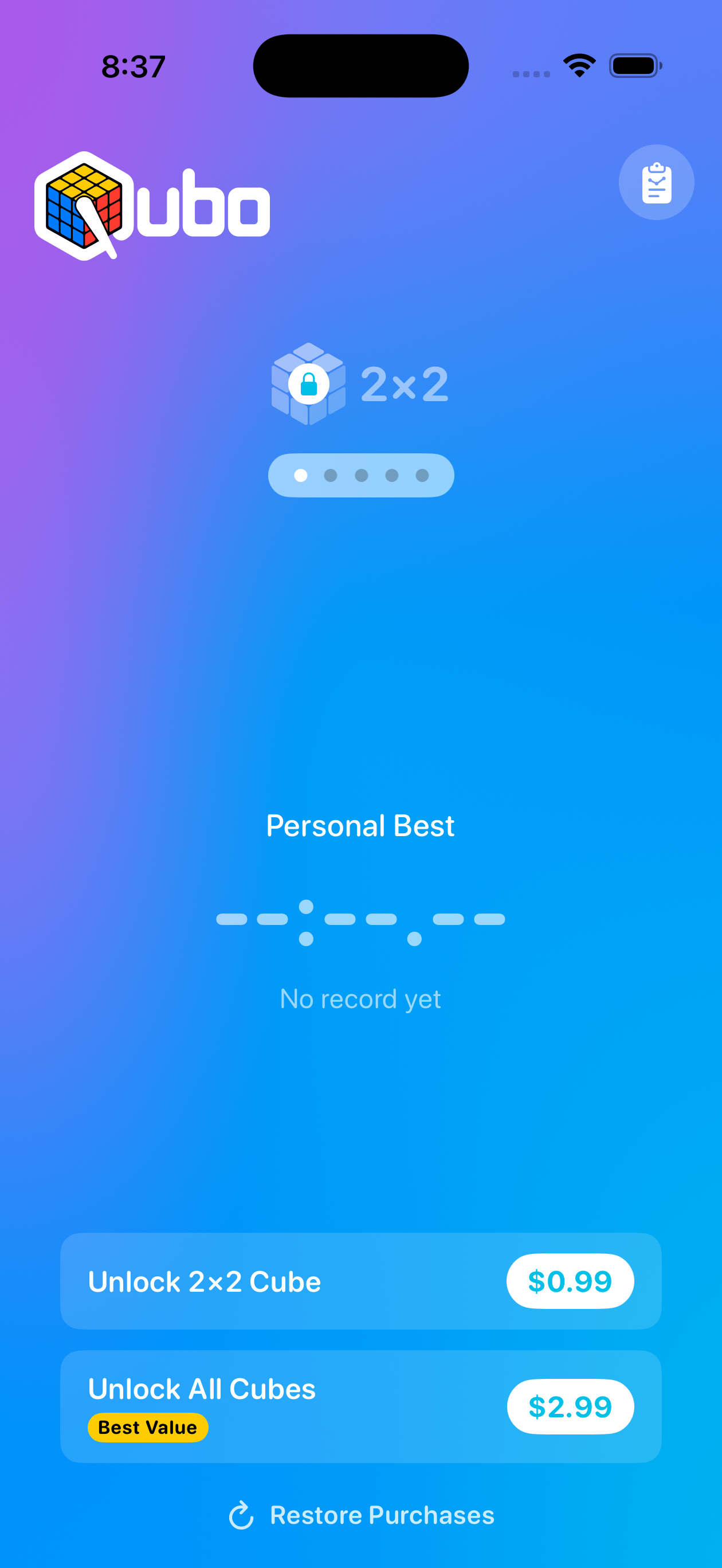 Qubo app interface on iPhone